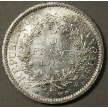 ECU HERCULE, IIIe République 5 francs 1872 A Paris, Superbe, lartdesgents.fr