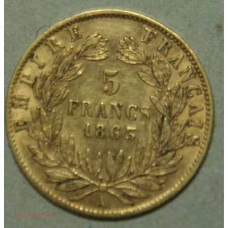 NAPOLEON III 5 Francs or 1863A Paris, lartdesgents.fr Avignon