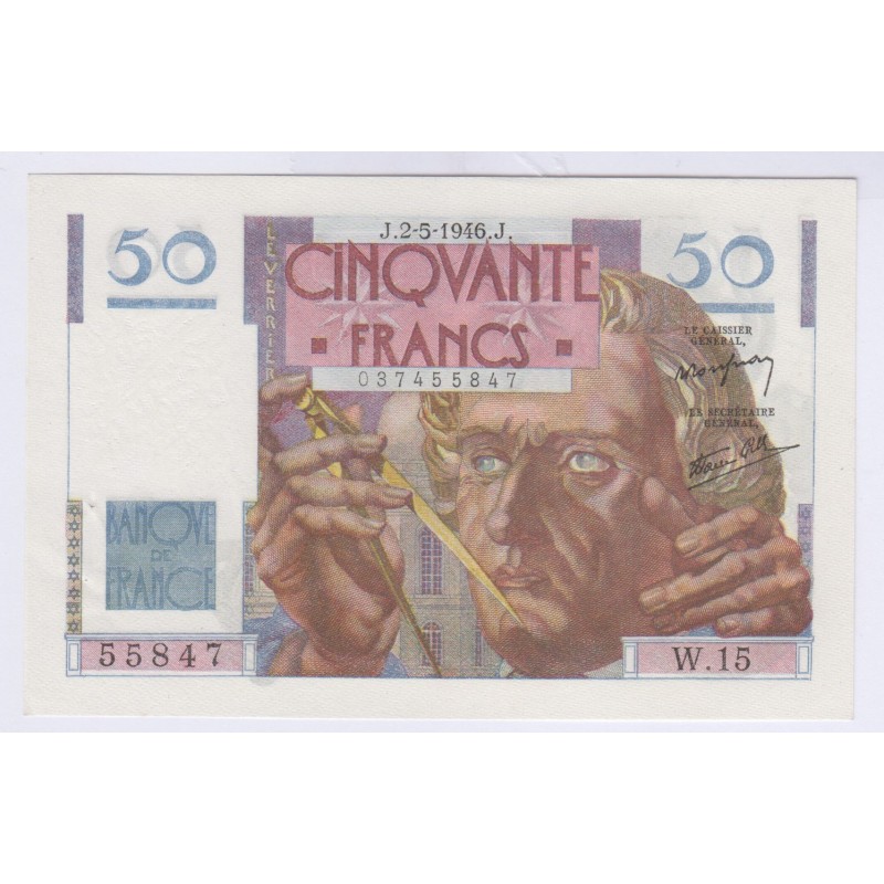 BILLET FRANCE 50 FRANCS LE VERRIER 02-05-1946 SPL lartdesgents Numismatique