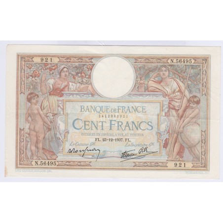 BILLET FRANCE 100 FRANCS LOM 23-12-1937 TTB+  L'ART DES GENTS AVIGNON
