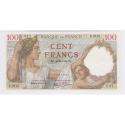 BILLET FRANCE 100 FRANCS SULLY 26-10-1939 SUP+ L'ART DES GENTS AVIGNON