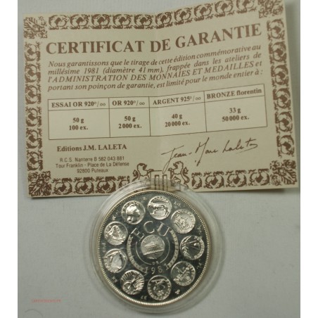 ECU Europa, Argent 925/00 40grs 1981 + certificat, lartdesgents.fr