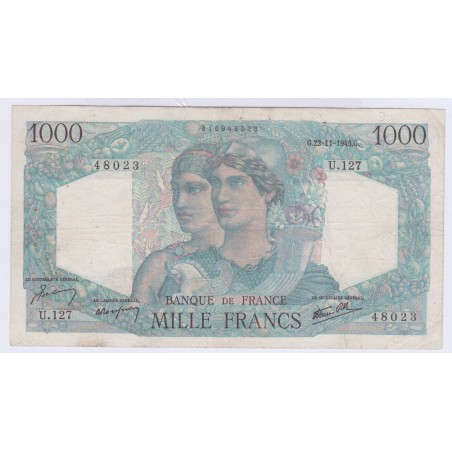 BILLET FRANCE 1000 FRANCS MINERVE ET HERCULE 22-11-1945 L'ART DES GENTS AVIGNON