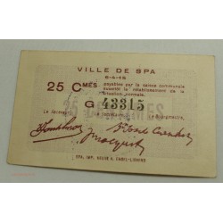 NOTGELD belgique (liège) Ville de SPA 25CTS NEUF 1915