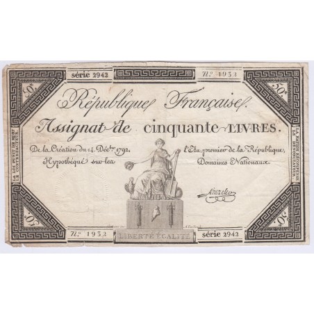 FRANCE ASSIGNAT 50 Livres 1792 l' Art Des Gents  Numismatique Avignon