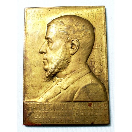 RARE Médaille plaque Charles Nicolas SEBLINE sénateur Aisne par ABEL LA FLEUR