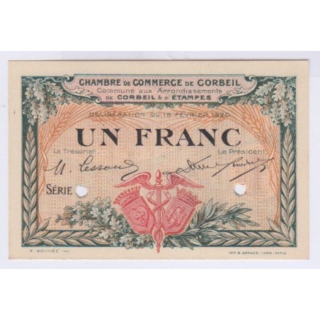 SPECIMEN 1 FRANC 16-02-1920 CHAMBRE DE COMMERCE DE CORBEIL L'ART DES GENTS AVIGNON