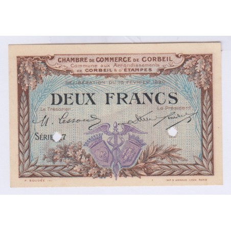 SPECIMEN 2 FRANCS 16-02-1920 CHAMBRE DE COMMERCE DE CORBEIL L'ART DES GENTS AVIGNON