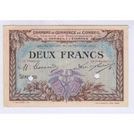 SPECIMEN 2 FRANCS 16-02-1920 CHAMBRE DE COMMERCE DE CORBEIL L'ART DES GENTS AVIGNON