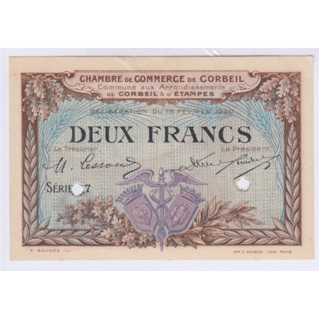 2 FRANCS ANNULE 16-02-1920 CHAMBRE DE COMMERCE DE CORBEIL L'ART DES GENTS AVIGNON