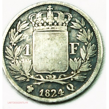 LOUIS XVIII buste nu, 1 Franc 1824Q Perpignan, lartdesgents