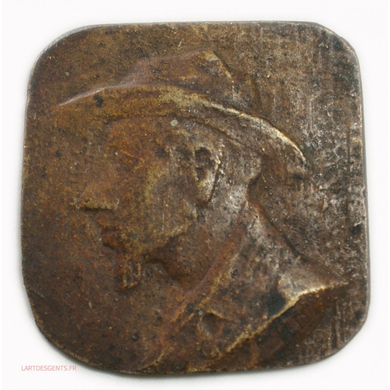 Médaille plaque uniface Fonte viel homme, signé B.D