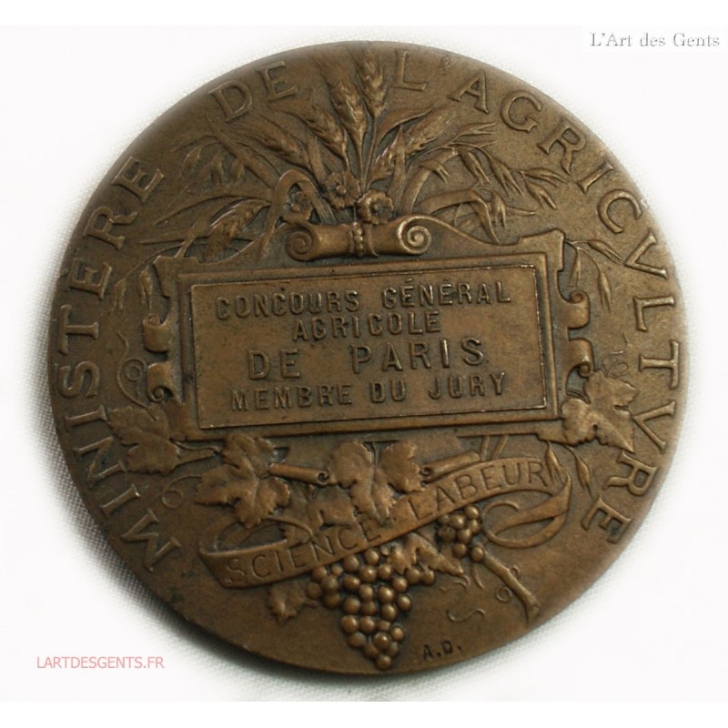 Médaille Ancienne En Bronze, Associations Agricoles, Par Alphee Dubois, Thème Animaux