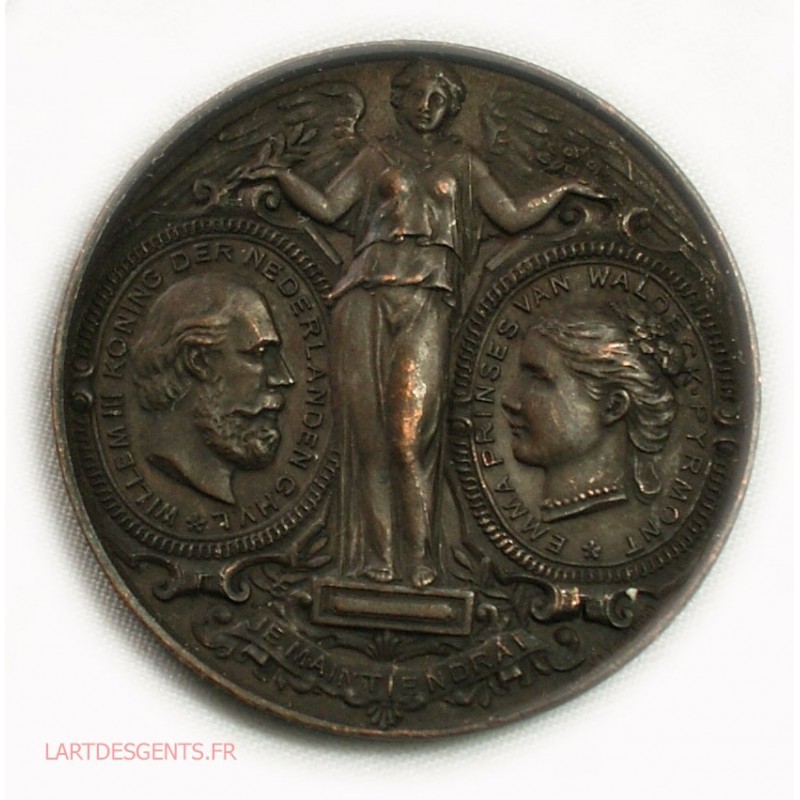 rare Médaille Pays-Bas, Mariage WILLEM III & EMMA VAN WELDERCK 1879