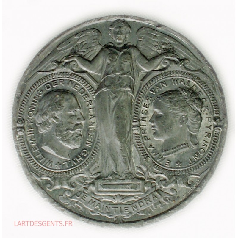 rare Médaille étain Pays-Bas, Mariage WILLEM III & EMMA VAN WELDERCK 1879