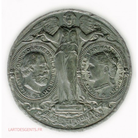 rare Médaille étain Pays-Bas, Mariage WILLEM III & EMMA VAN WELDERCK 1879