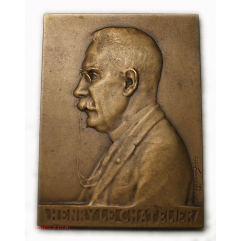 Médaille plaque Henry LE CHATELIER, science par R. LAMOURDEDIEU 1921