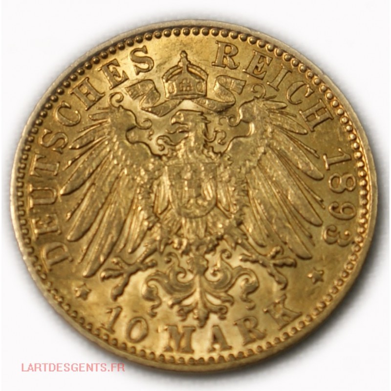 Allemagne - HAMBURG 10 MARK 1893 J Gold/ or 900/00