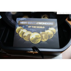 Coffret luxe bois 7 merveilles du monde 8 monnaies en or et argent plaqués