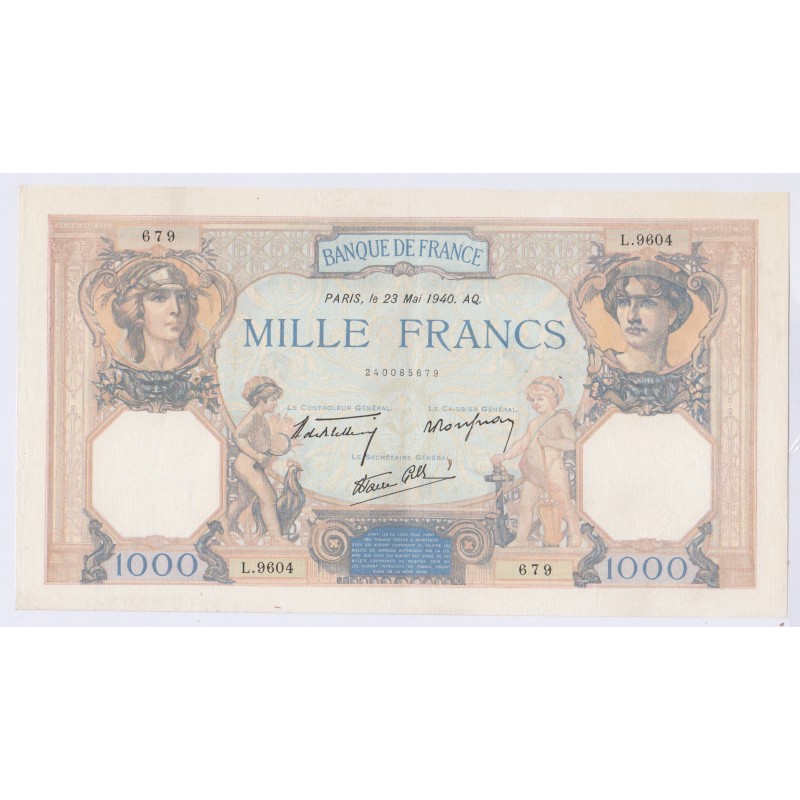 1000 Francs Cérès et Mercure 23 Mai 1940 SUP L.9604 679 réservé