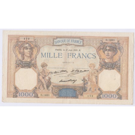 BILLET FRANCE CERES ET MERCURE 1000 FRANCS 11 Juin 1931 L'ART DES GENTS AVIGNON