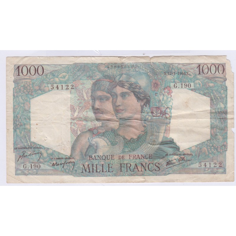 BILLET FRANCE 1000 FRANCS MINERVE ET HERCULE 17-01-1946 L'ART DES GENTS AVIGNON