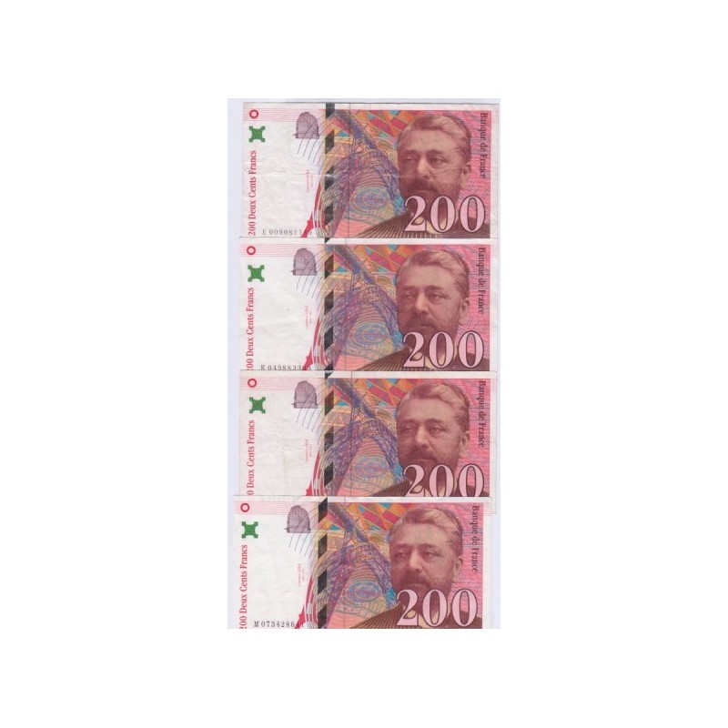 LOT DE 4 BILLETS BRANCE 200 Francs EIFFEL L'ART DES GENTS NUMISMATIQUE AVIGNON