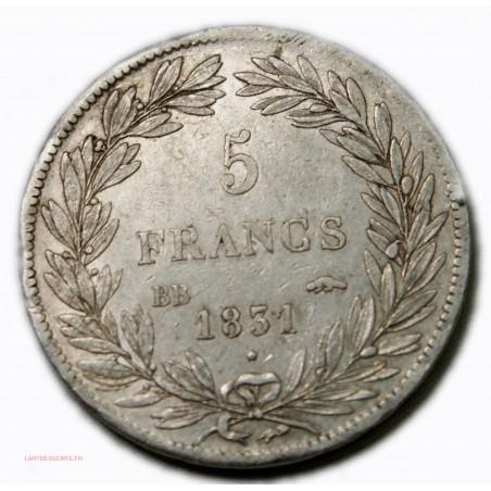 Louis Philippe TIOLIER 5 FRANCS 1831 BB Strasbourg Tr. creux, lartdesgents.fr