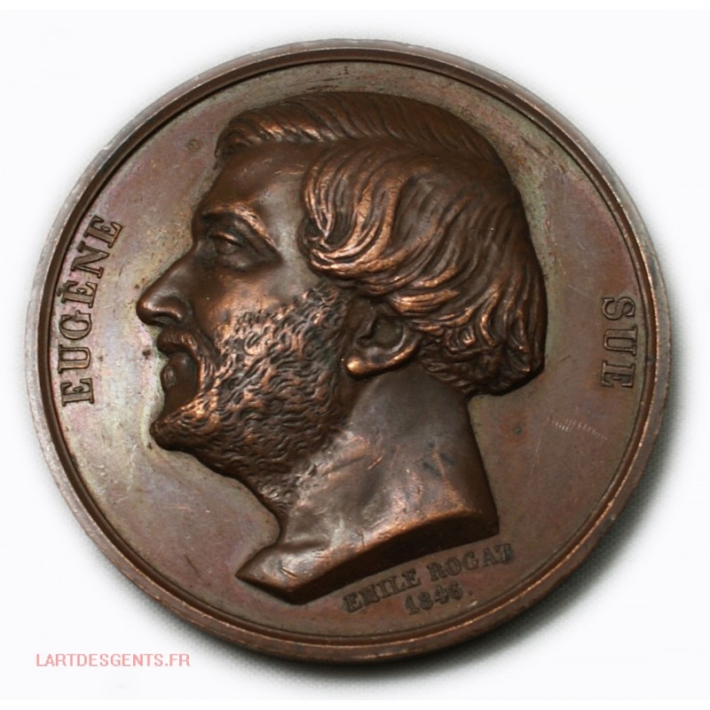 Médaille EUGENE SUE par Emile ROGAT 1845, lartdesgents