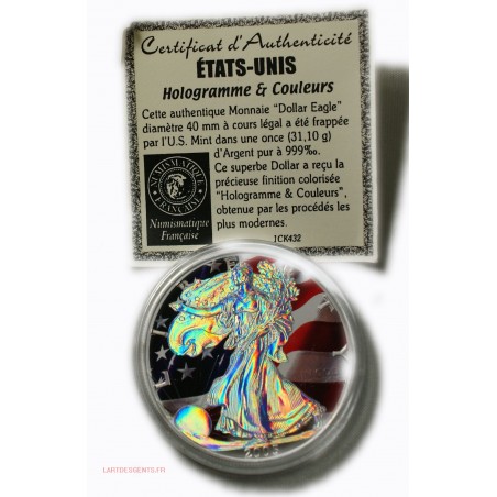 USA- 2005 DOLLAR Eagle colorisée or 24 carats & Hologramme + Certificat