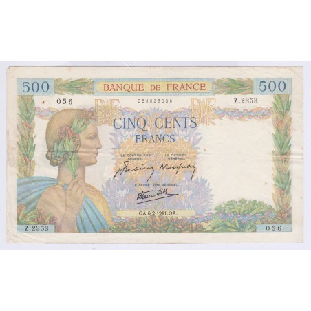 BILLET FRANCE 500 FRANCS LA PAIX 06-02-1941  L'art des gents  Numismatique Avignon