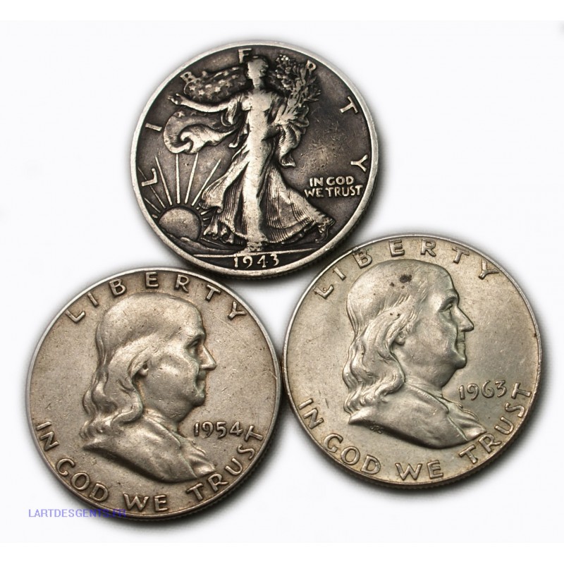 USA - Liberty  Half Dollar 1943 S +1954 S + 1963 D , lartdesgents.fr