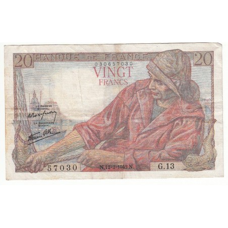 BILLET FRANCE 20 Francs PECHEUR  9 FEVRIER 1950 L'ART DES GENTS