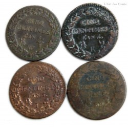 lot de 5 centimes DUPRE an  5 A, AA, BB, I, D, R, W et rare An 6BB