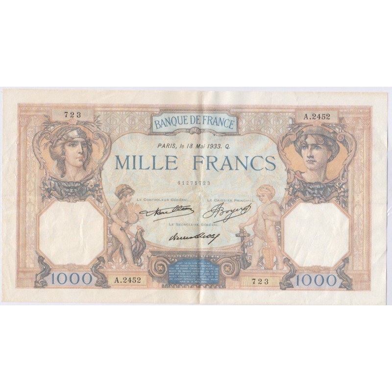 BILLET FRANCE CERES ET MERCURE 1000 FRANCS 18 Mai 1933 L'ART DES GENTS AVIGNON