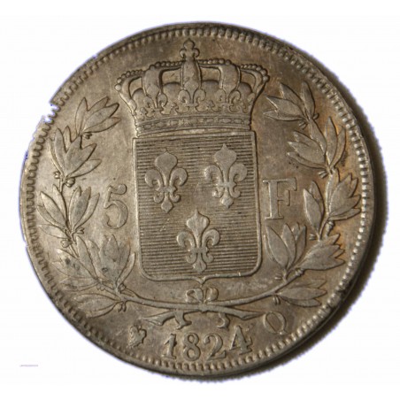 LOUIS XVIII - écu 5 Francs 1824 Q PERPIGNAN TTB