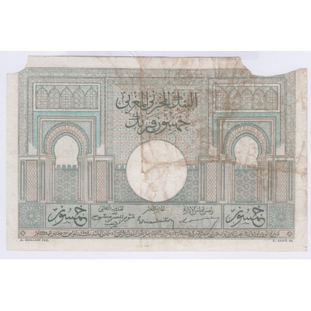 BILLET Maroc 50 Francs 28-10-1947 L'art des gents Numismatique Avignon