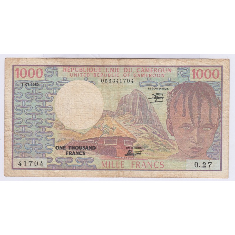 BILLET CAMEROUN 1000 Francs 01-07-1980 L'art des gents Numismatique Avignon