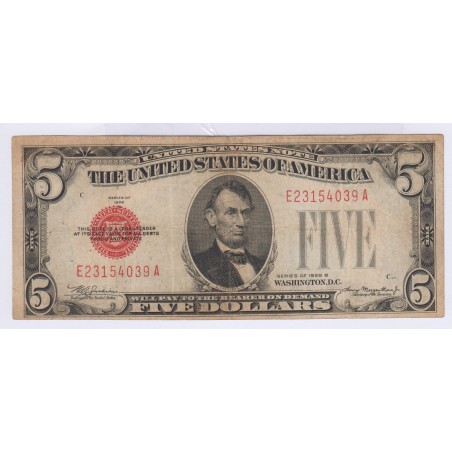 BILLET USA 5 Dollars 1928 B Lincoln L'art des gents Numismatique AVIGNON