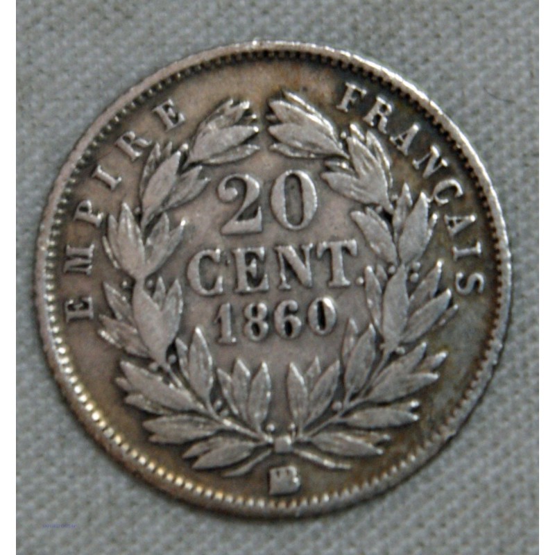 FRANCE NAPOLEON III- 20 Centimes  1860 BB Strasbourg (2) TB cote 20€