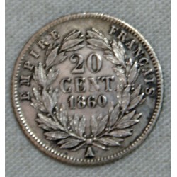 copy of FRANCE NAPOLEON III- 20 Centimes 1860 A Paris TTB cote 35€