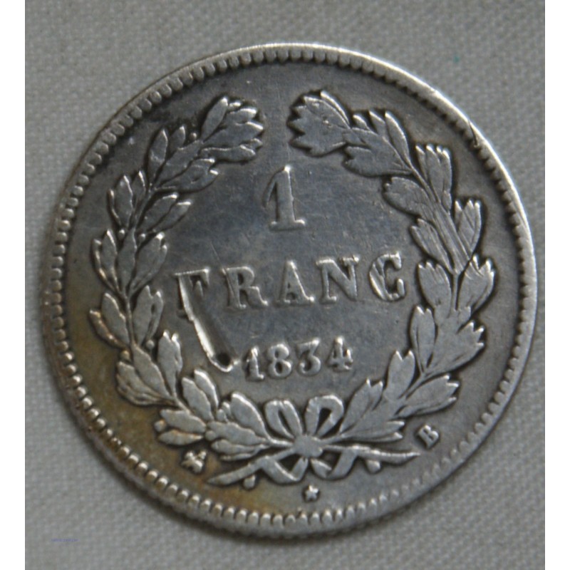 Louis Philippe Ier, 1 Franc 1834 B Rouen, lartdesgents.fr