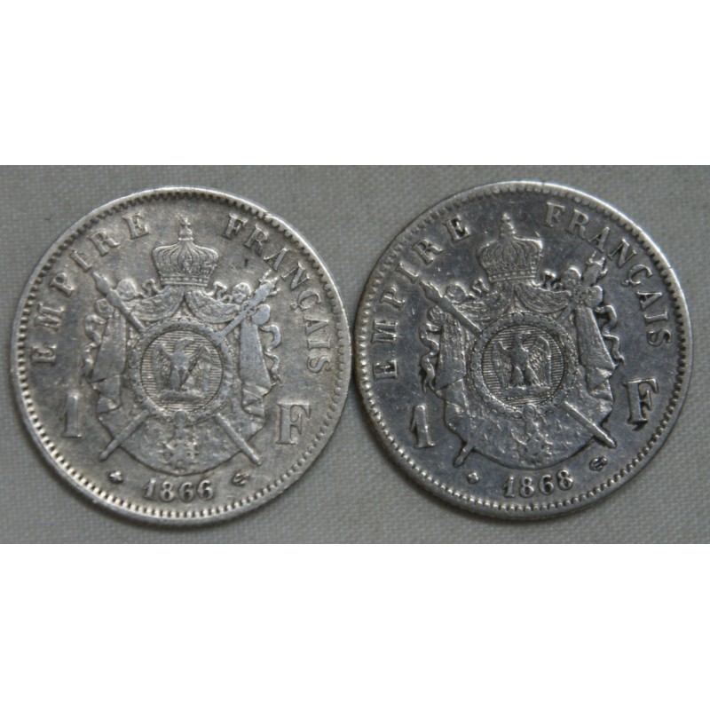 Napoléon III lot de 1 Franc 1866 A & 1868 BB lartdesgents.fr
