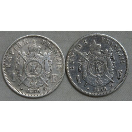 Napoléon III lot de 1 Franc 1866 A & 1868 BB lartdesgents.fr