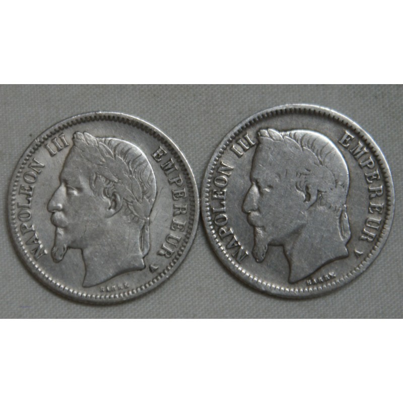 Napoléon III lot de 1 Franc 1866 A & 1868 A lartdesgents.fr