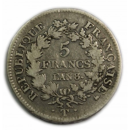 Directoire/Consulat - 5 Francs An 8/5 T Nantes B+