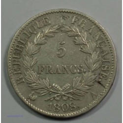 EMPIRE - Napoléon Empereur 5 Francs 1808A Paris, TTB