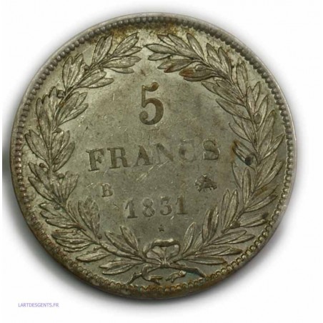 ECU "T.Creux" LOUIS PHILIPPE Ier 5 Francs 1831 B ROUEN,TTB+, lartdesgents