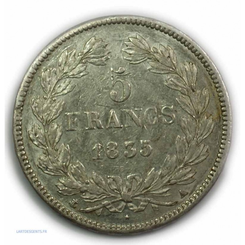ECU 5 Francs LOUIS PHILIPPE Ier, 1835 A PARIS, TTB+