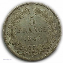 ECU 5 Francs LOUIS PHILIPPE Ier, 1840 B ROUEN, TTB+